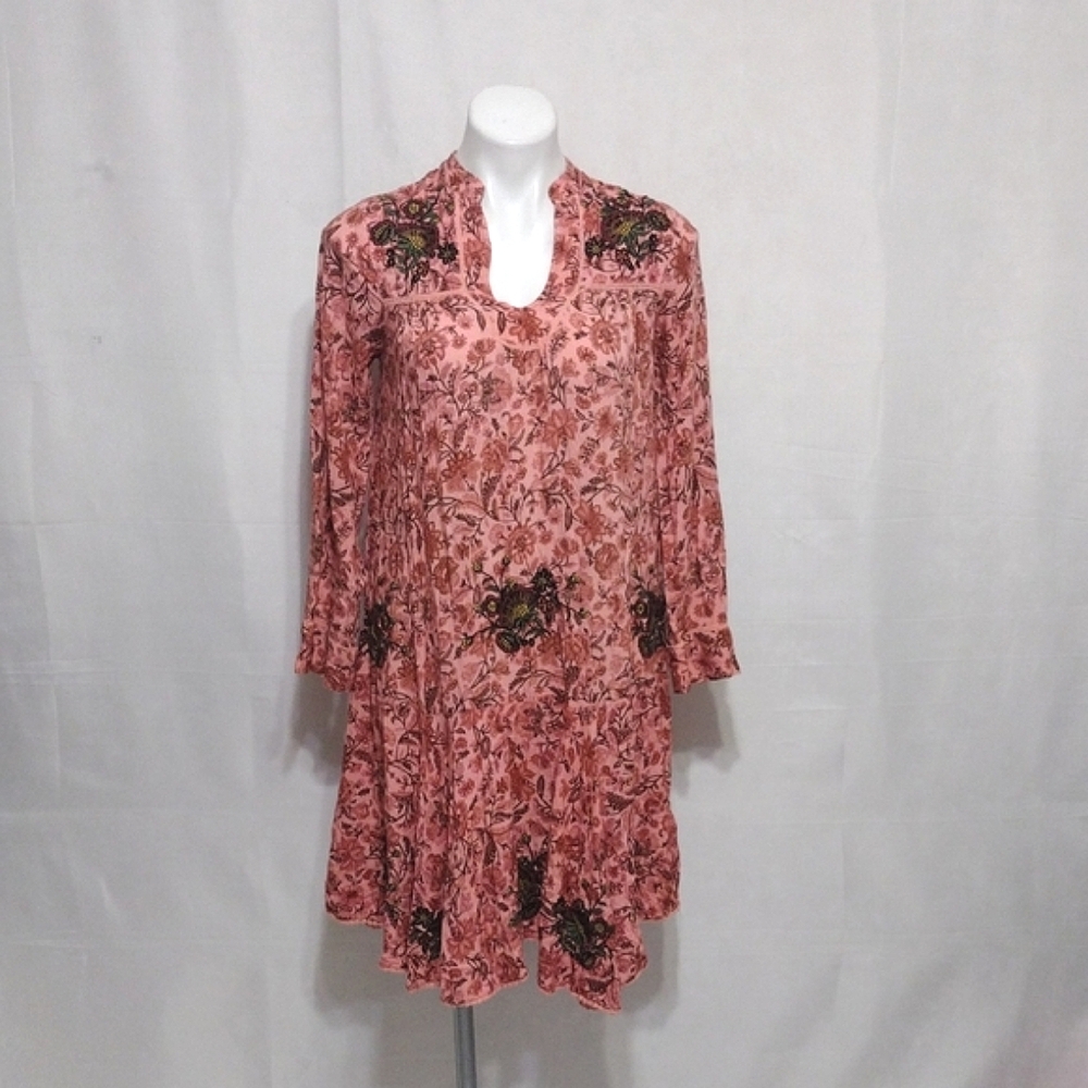 Ollari Anthropologie Embroidered Floral Oversized Flowy Boho Dress XXS - Picture 2 of 14